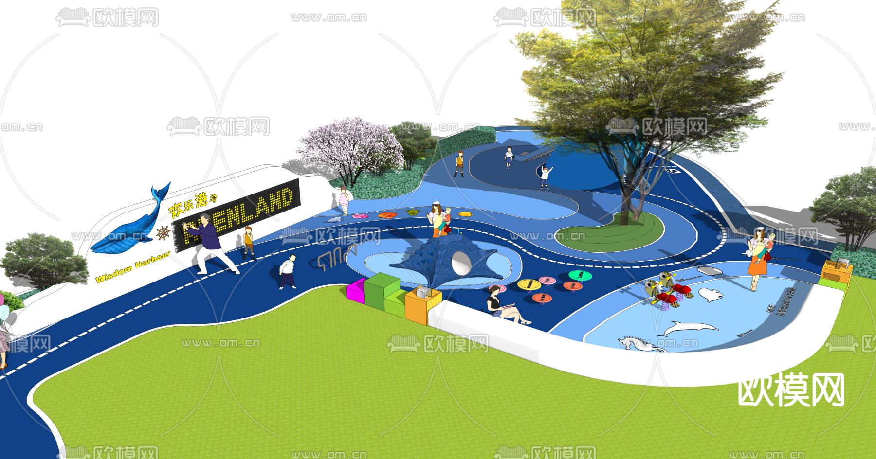 现代室外儿童区游乐设施su模型下载（渲染图3）