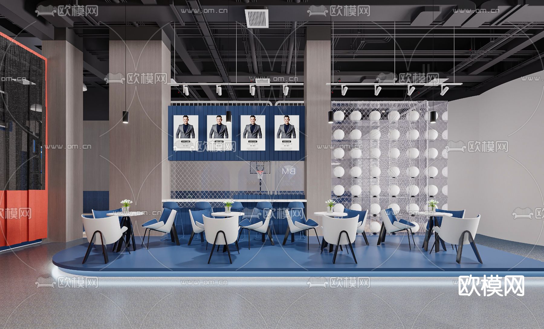 现代室内篮球场休闲区3d模型下载（渲染图4）