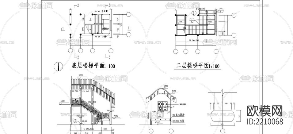 古建樓梯CAD建筑圖下載(渲染圖2)