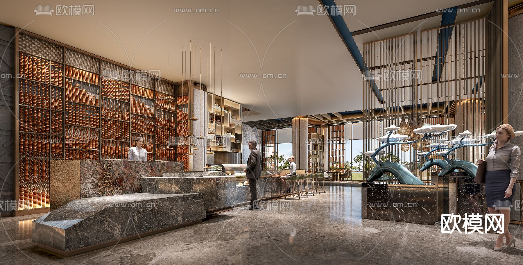 新中式酒店自助餐厅3d模型下载（渲染图4）