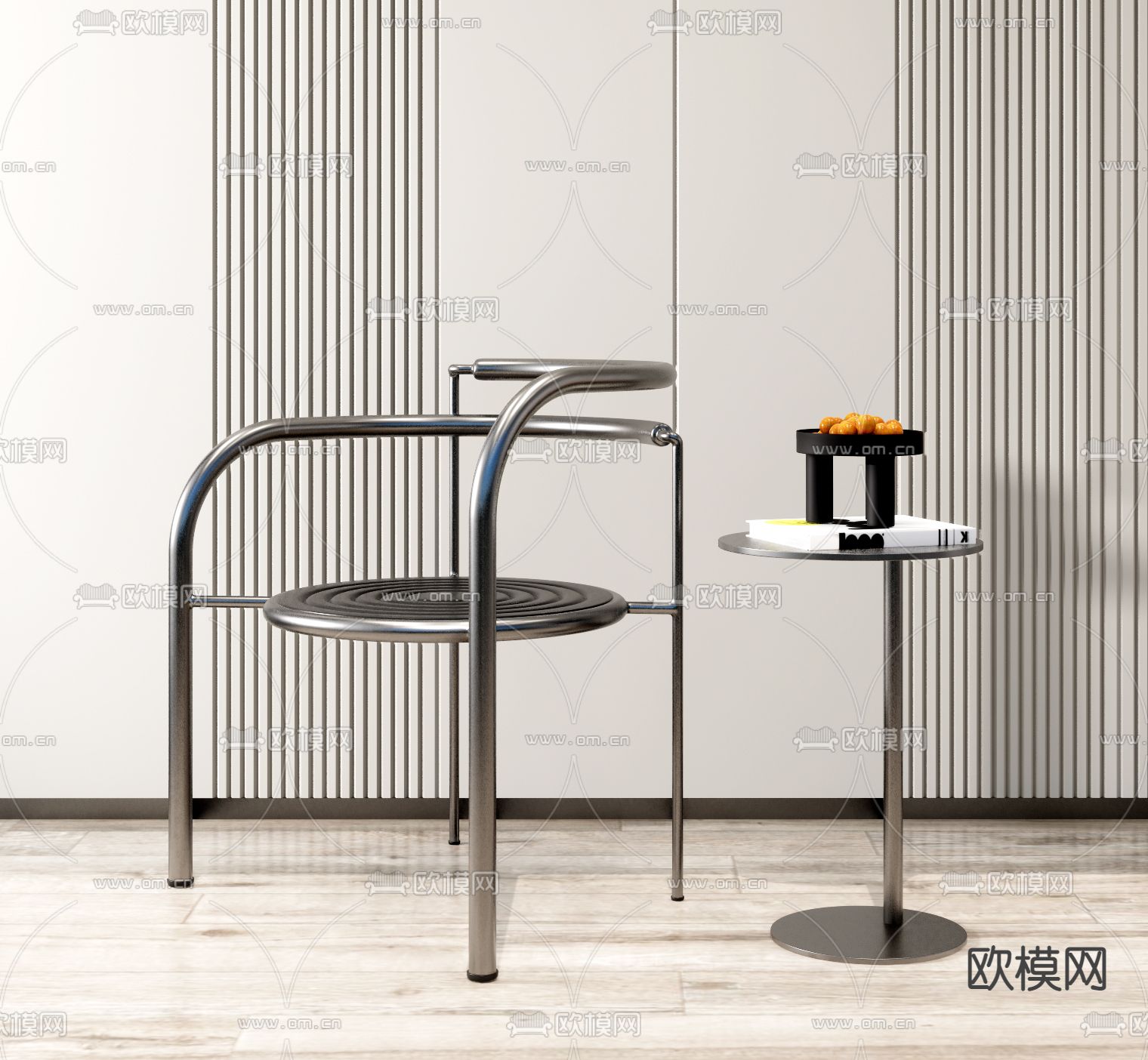 现代不锈钢单椅su模型下载（渲染图1）