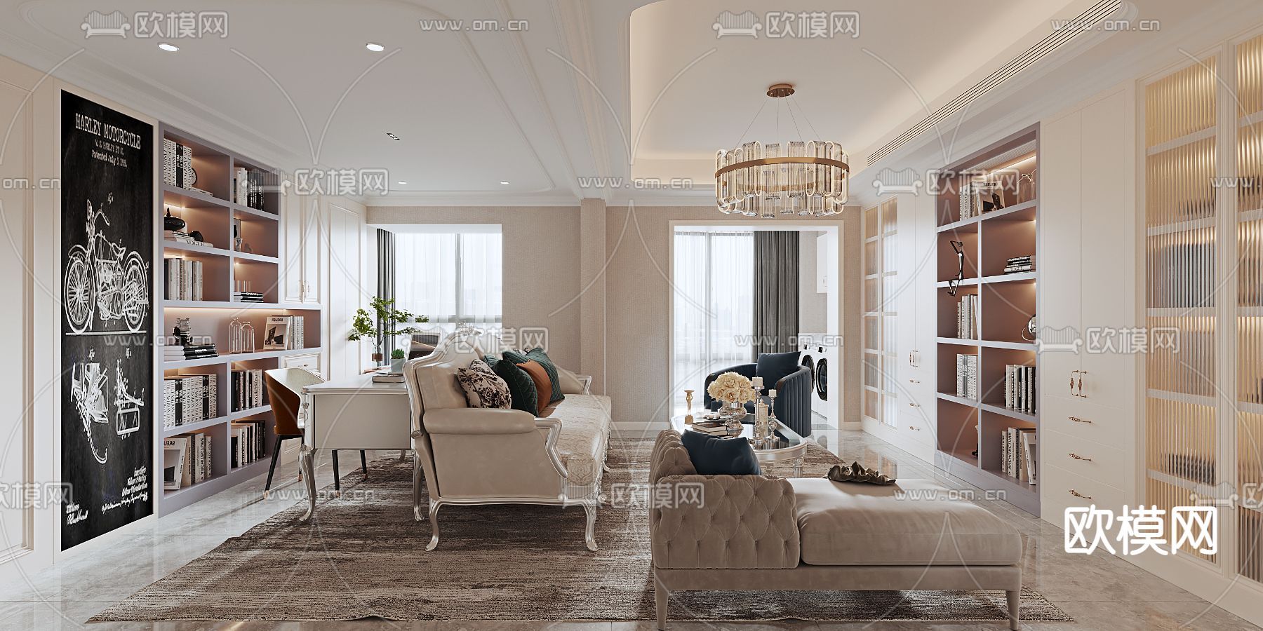 简欧书房3d模型下载