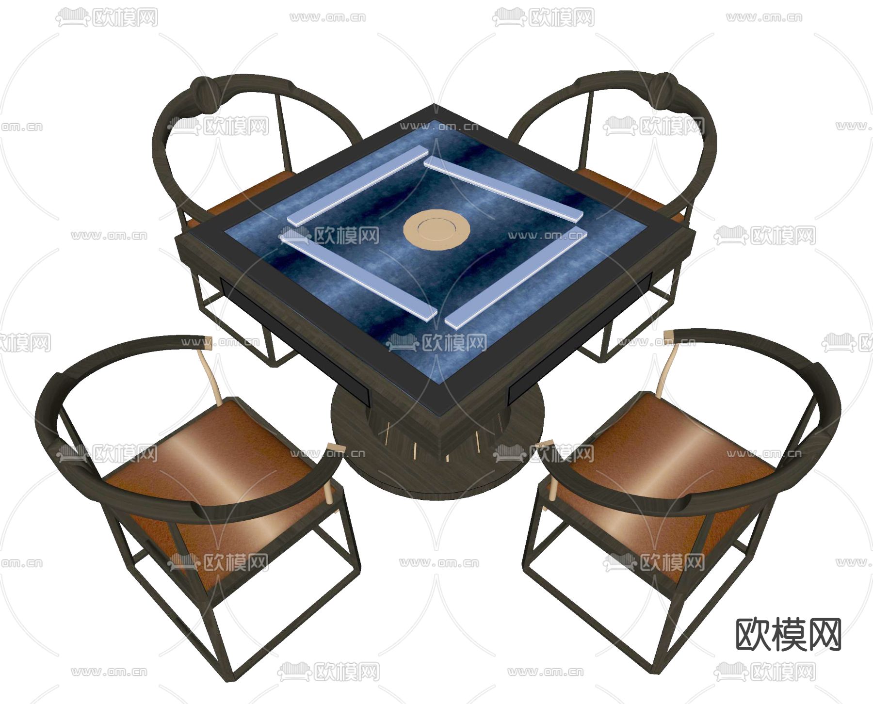新中式智能麻将桌su模型下载（渲染图2）