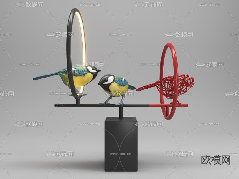 现代花鸟雕塑陈设饰品3d模型下载(渲染图1)
