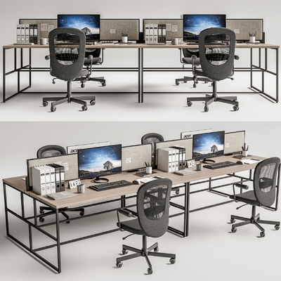 现代卡位办公桌椅su模型