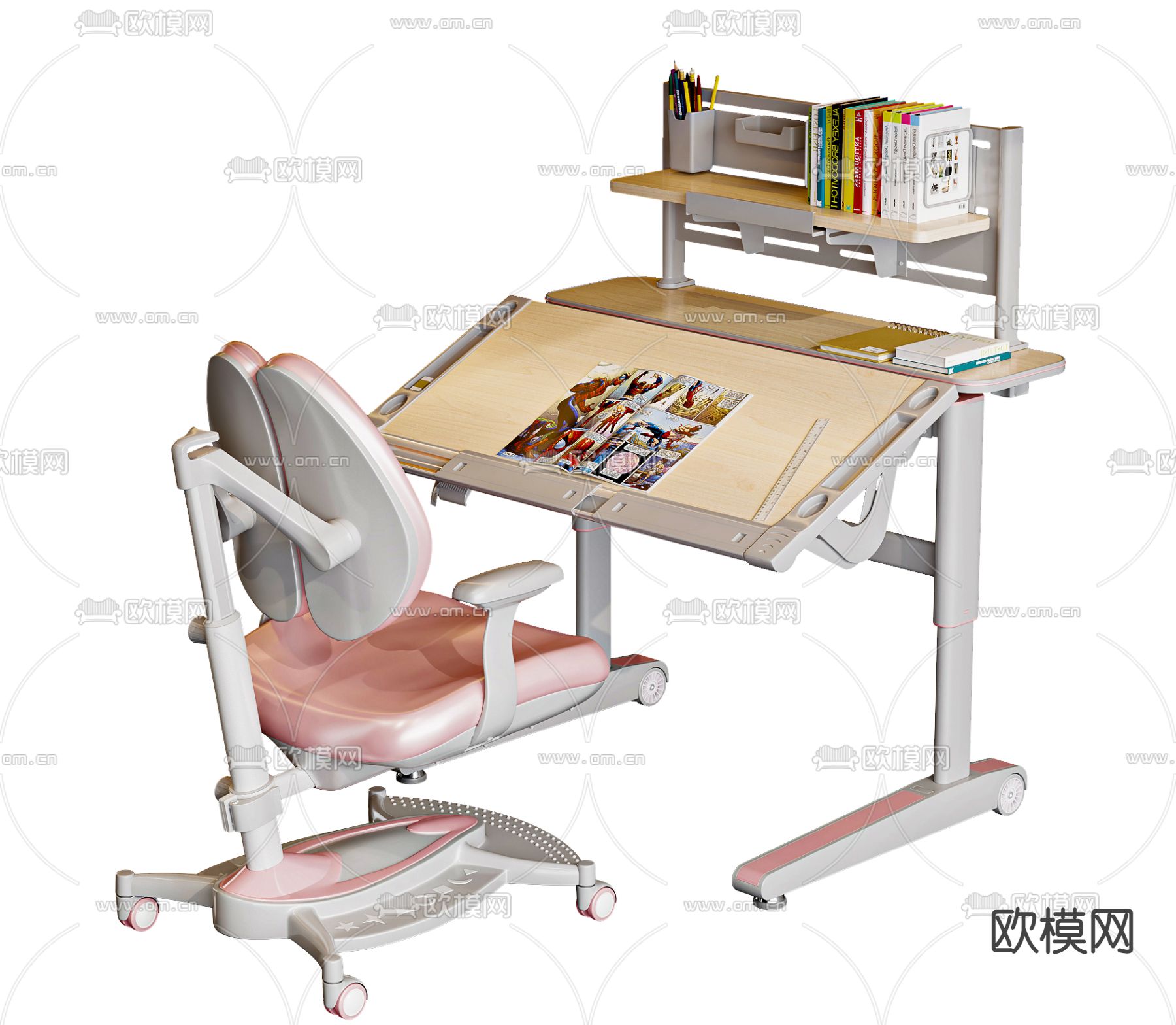 现代儿童书桌椅3d模型下载