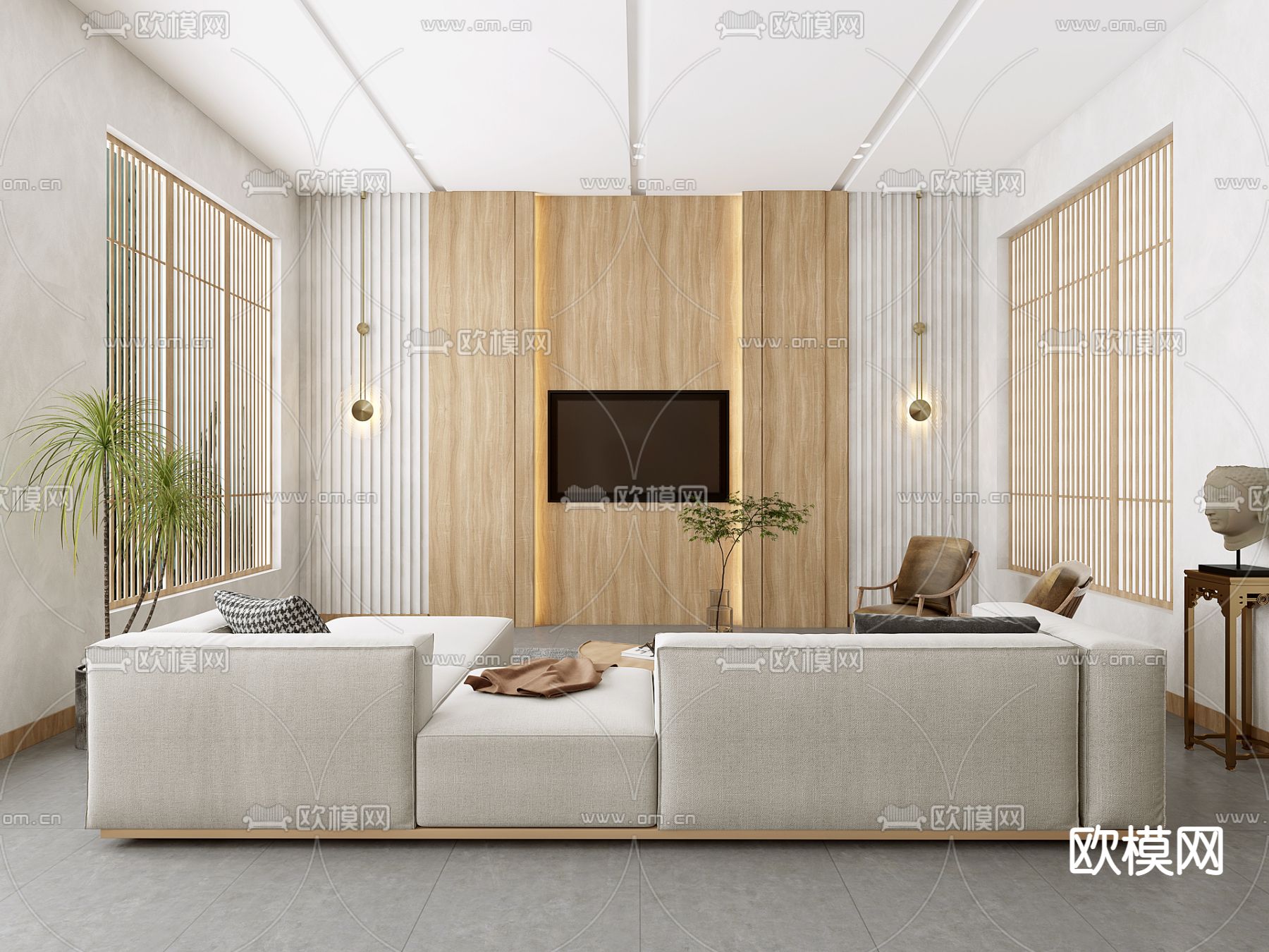 日式独栋民宿客厅3d模型下载（渲染图2）