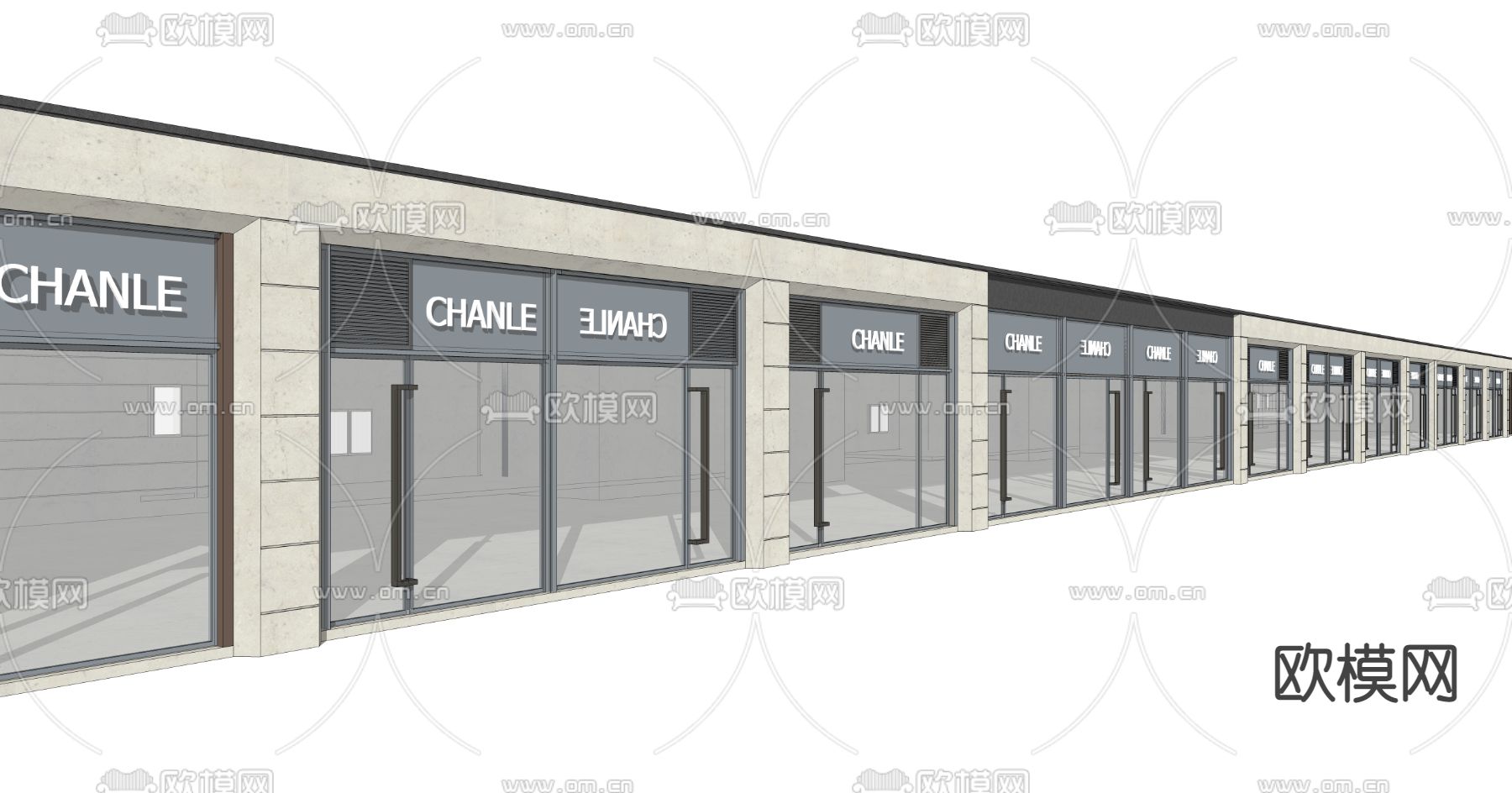 现代商业街su模型下载（渲染图1）