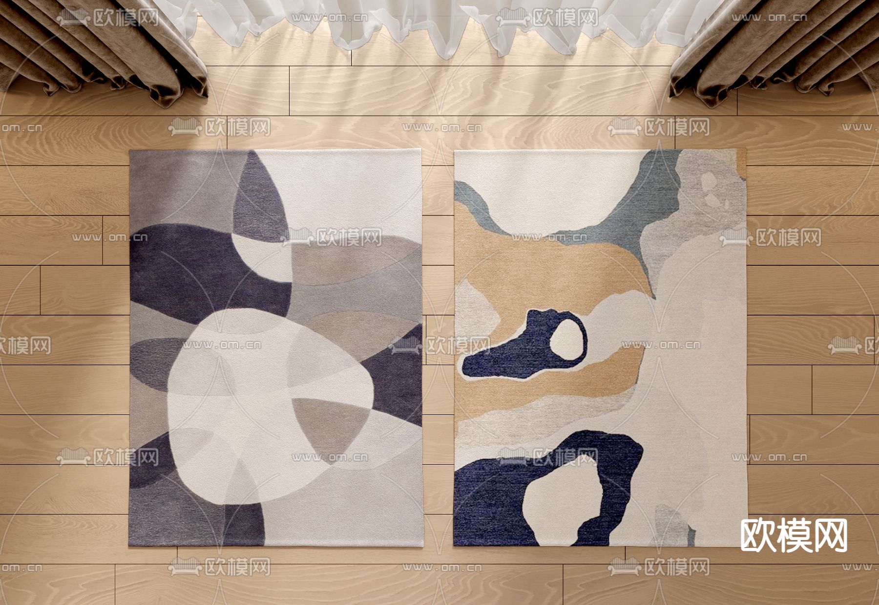 现代抽象布艺地毯3d模型下载