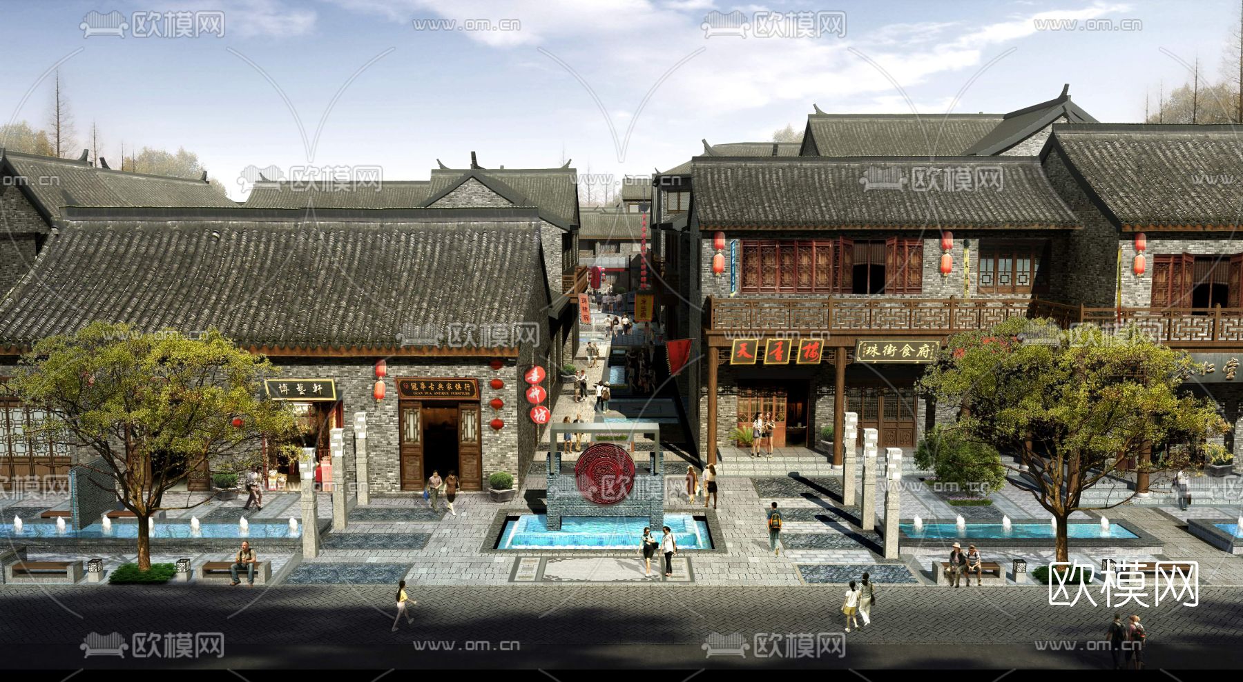 中式小镇景观PSD下载