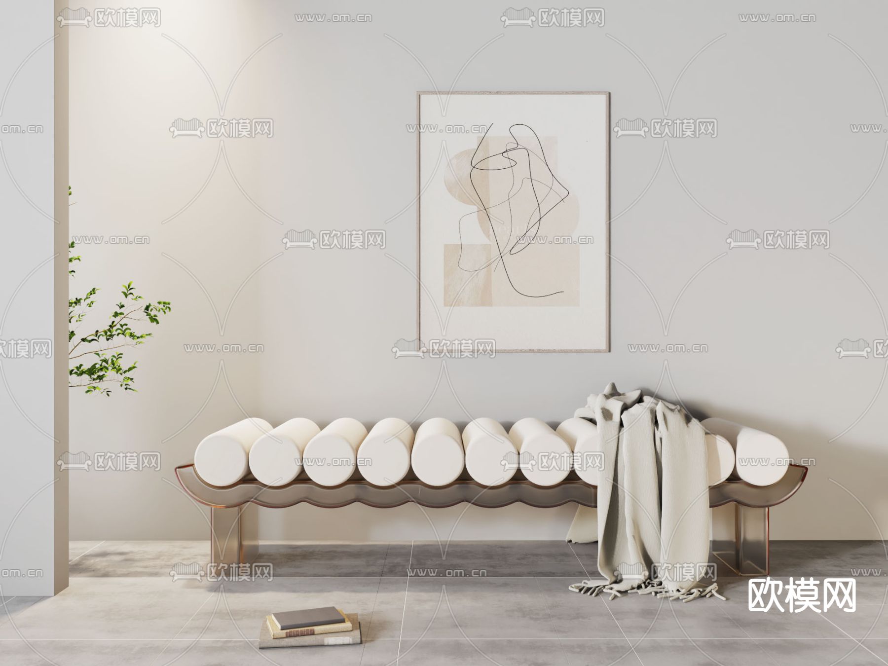 现代布艺长凳3d模型下载