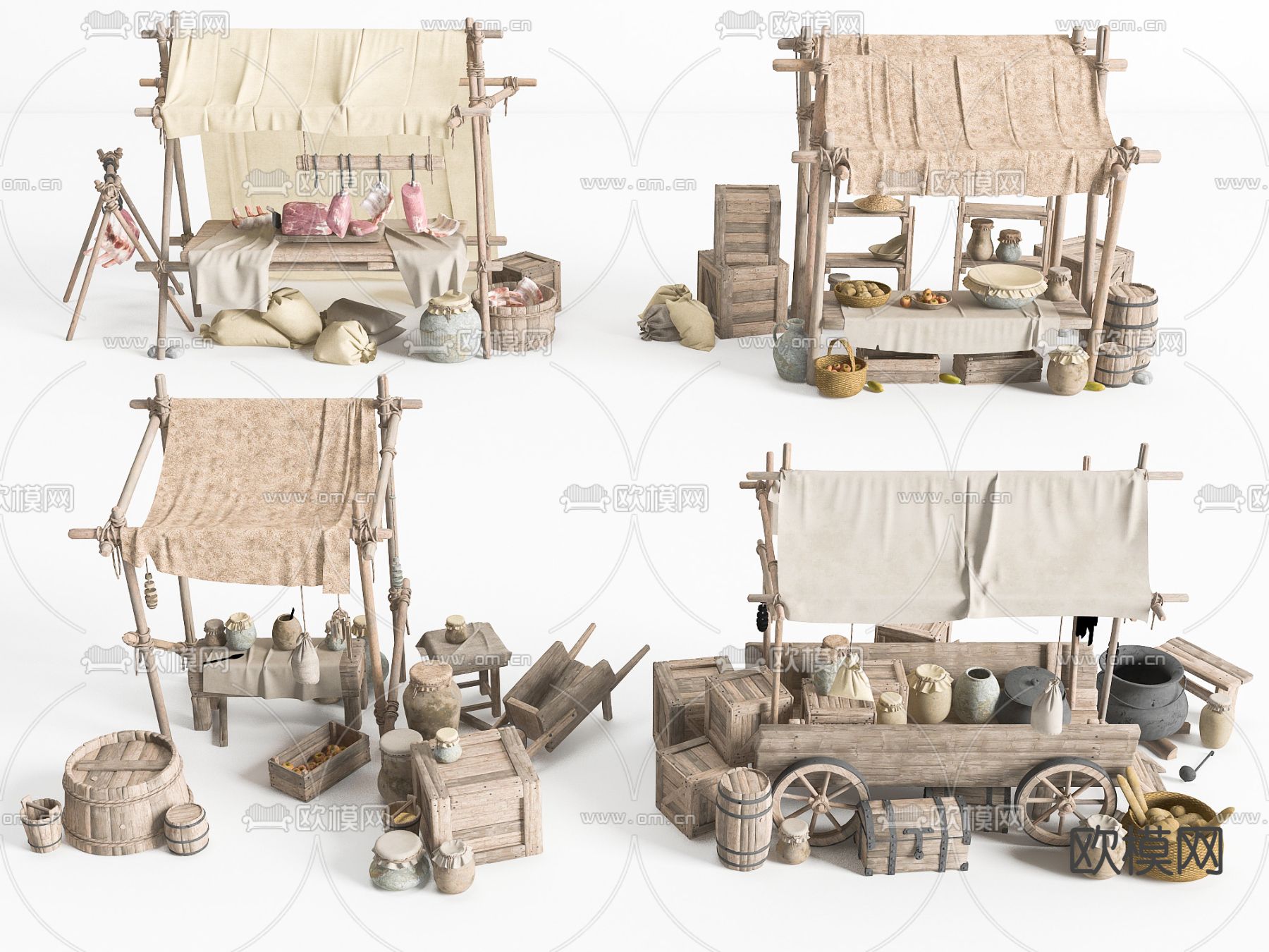 中式传统式集市摊位su模型下载（渲染图1）