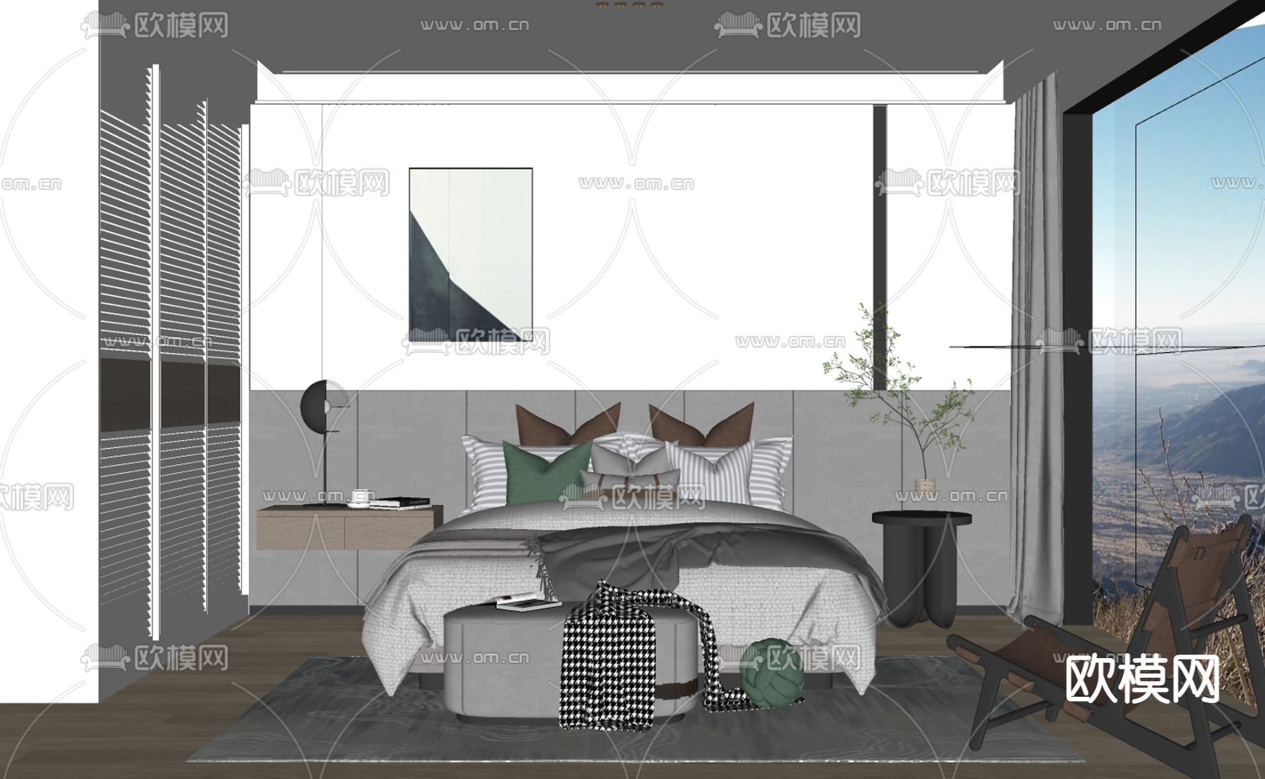 现代卧室主人房su模型