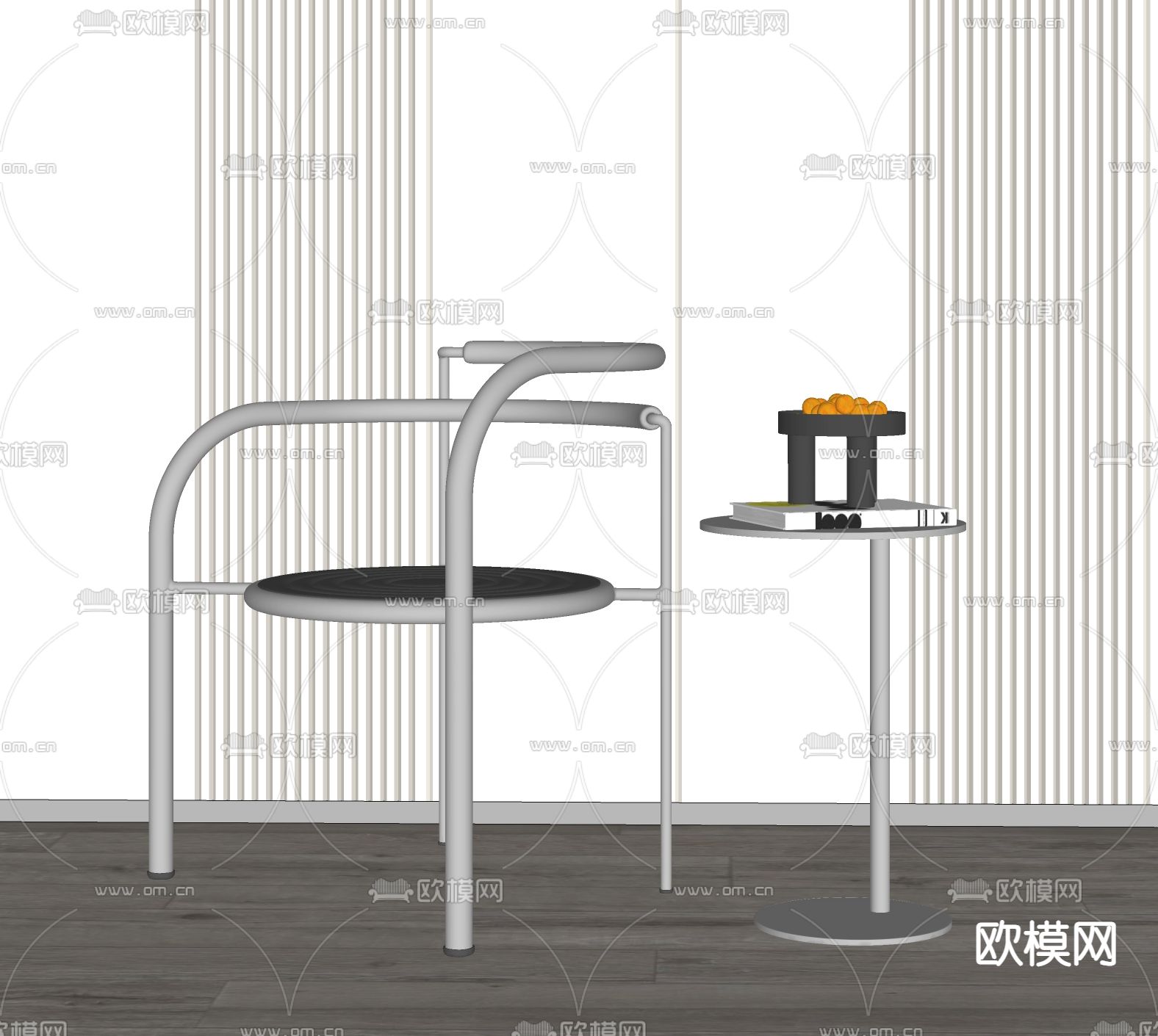 现代不锈钢单椅su模型下载（渲染图2）