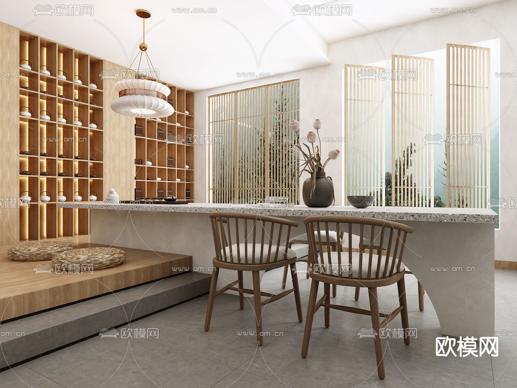 日式独栋民宿客厅3d模型下载（渲染图5）