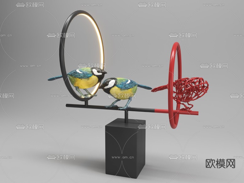 现代花鸟雕塑陈设饰品3d模型下载(渲染图3)