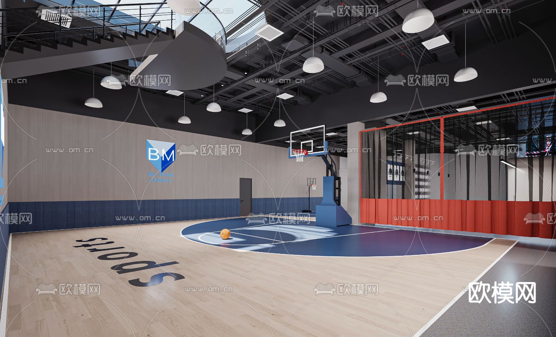 现代室内篮球场休闲区3d模型下载（渲染图2）