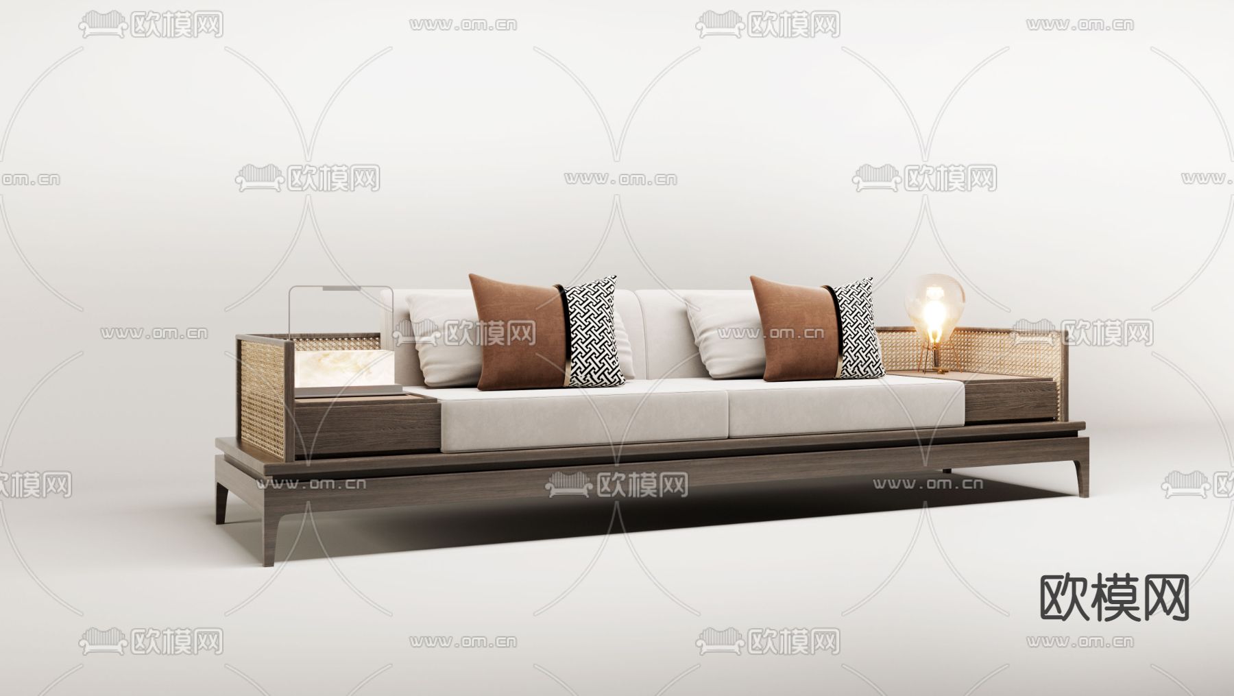 新中式实木双人沙发3d模型下载