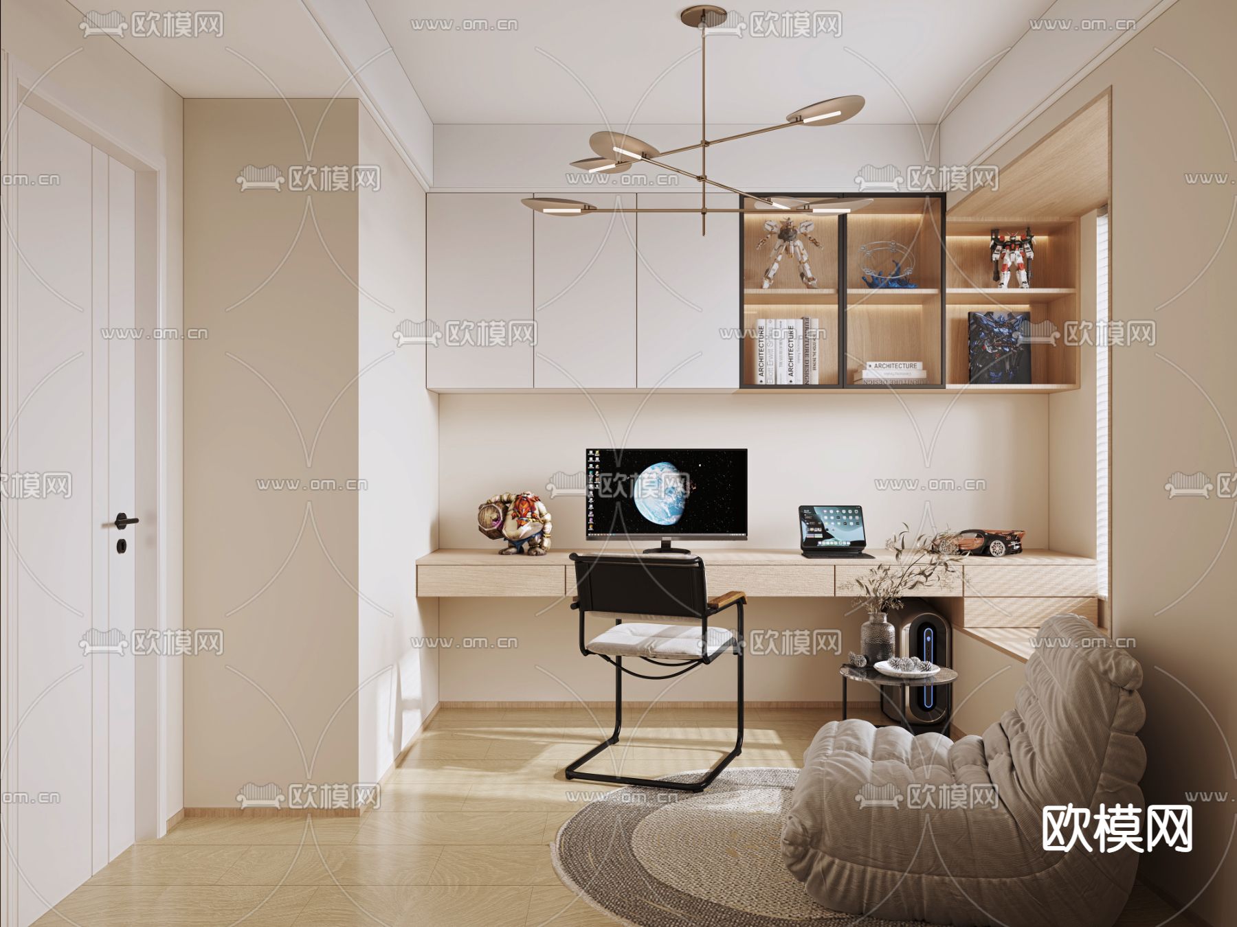 现代书房3d模型下载