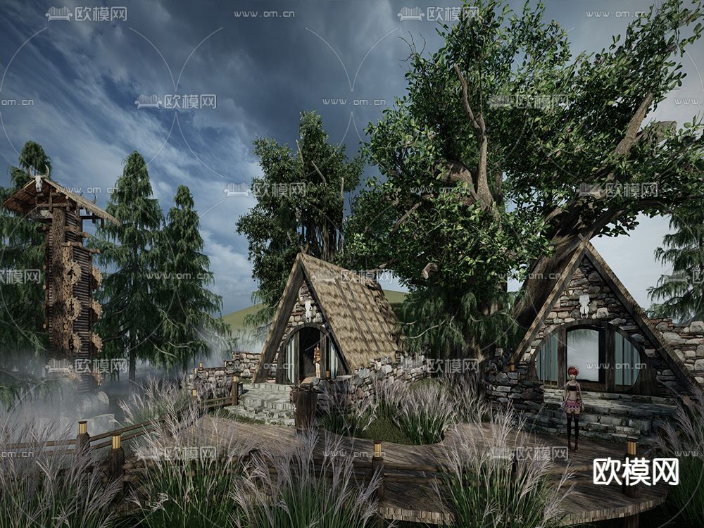 现代乡村山顶民宿su模型下载（渲染图1）