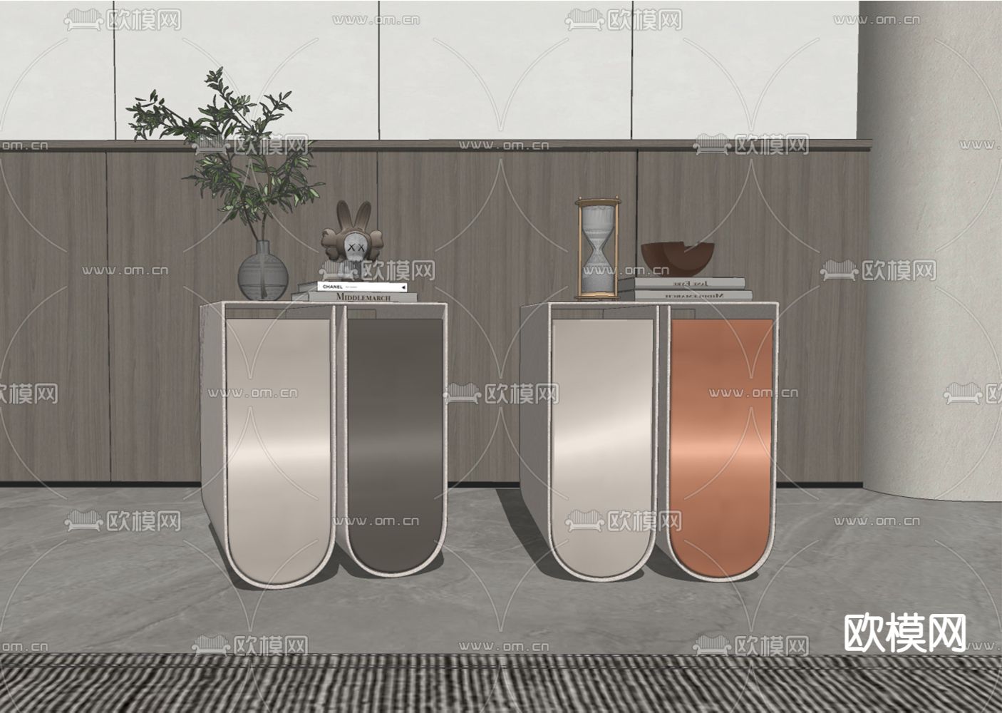 现代轻奢床头柜su模型下载（渲染图2）