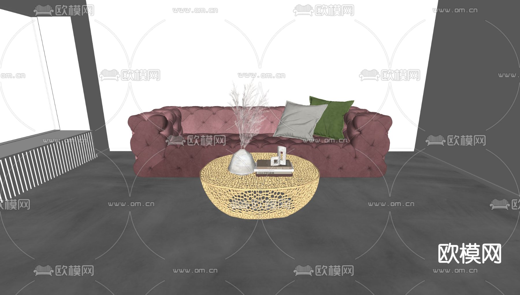 Poliform 现代梅红色多人沙发su模型下载（渲染图2）