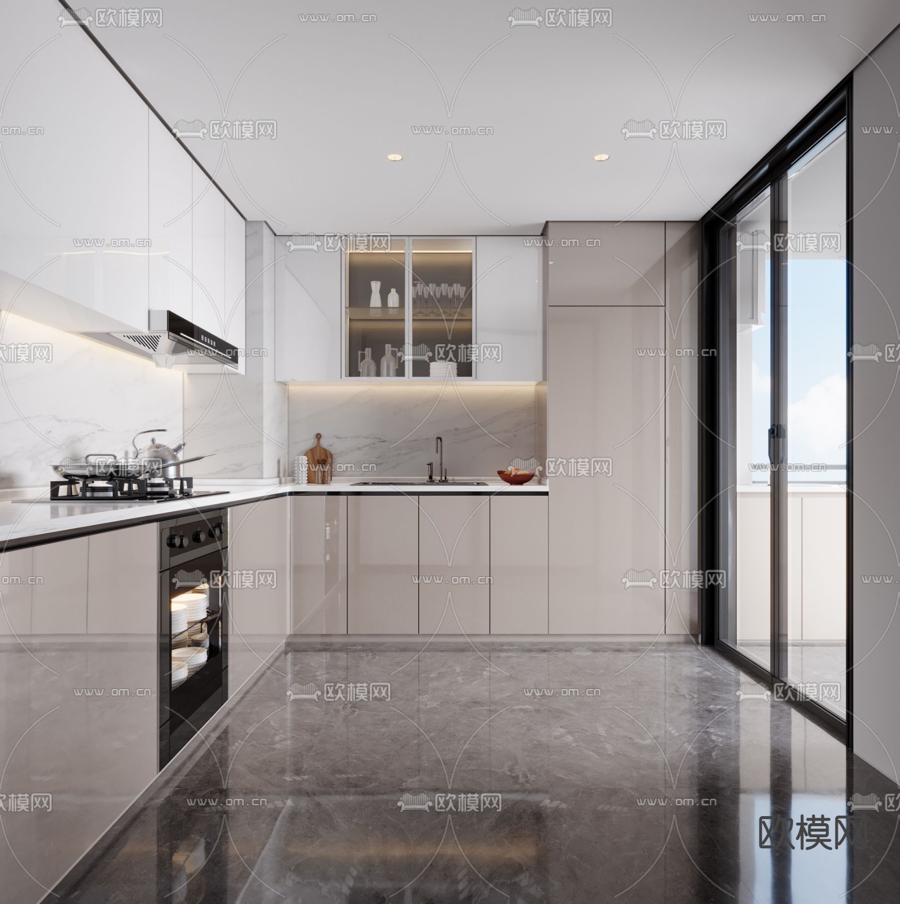 现代厨房3d模型下载（渲染图1）