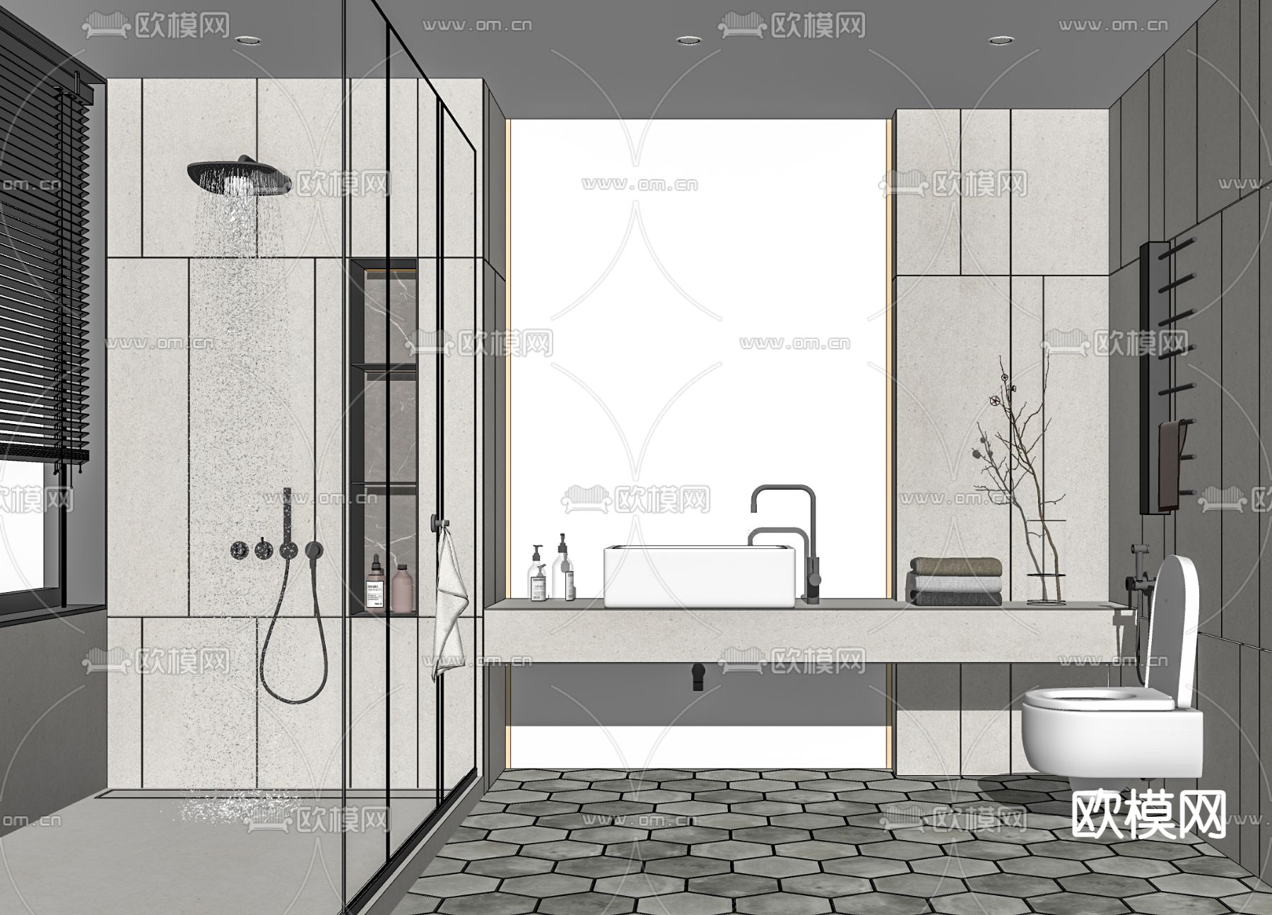 现代浴室卫生间su模型下载（渲染图2）