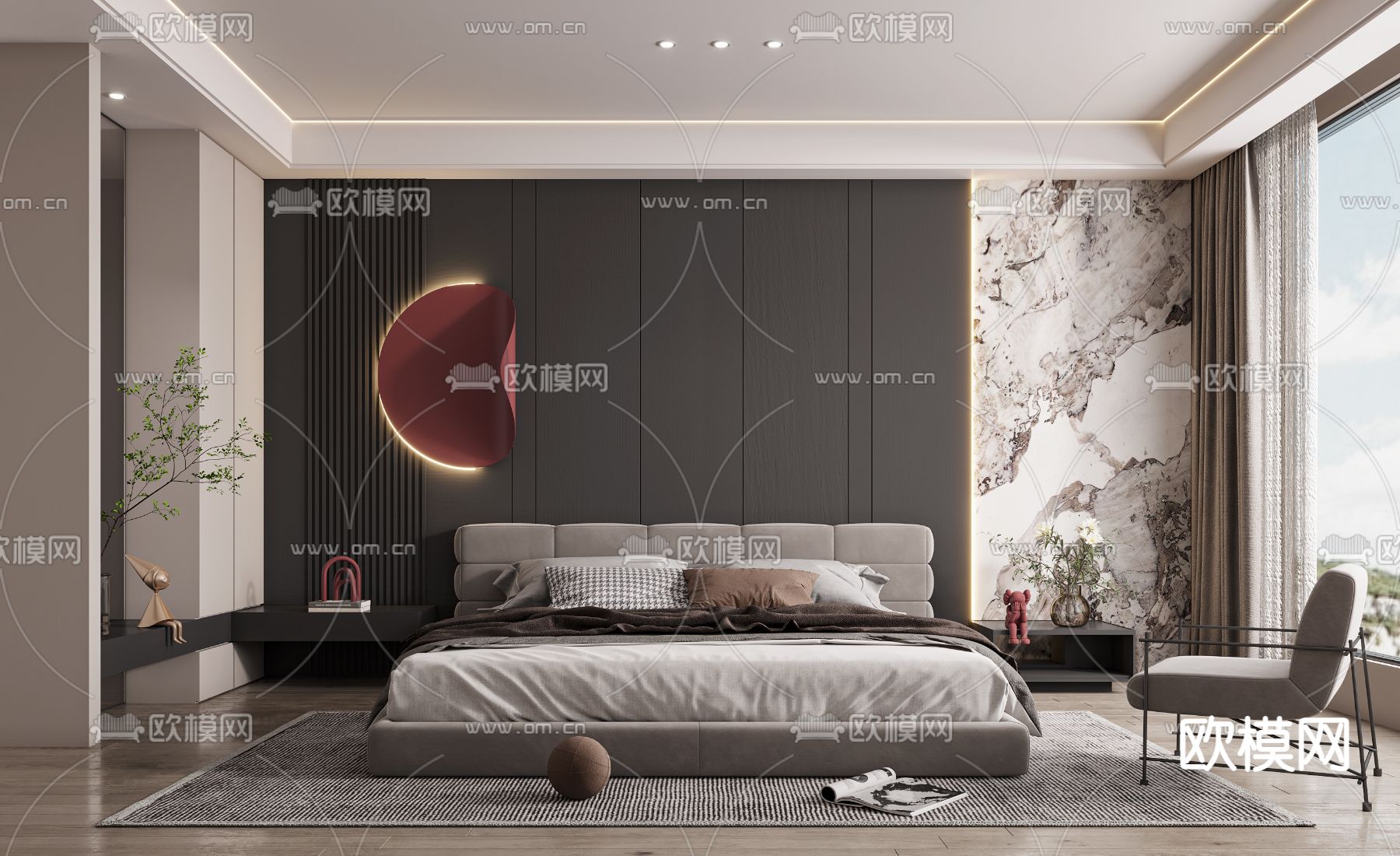 现代卧室主人房su模型