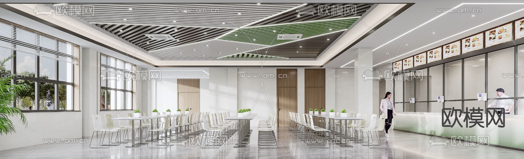 现代企业员工食堂3d模型下载（渲染图1）