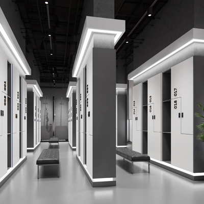  现代健身房更衣室su模型 