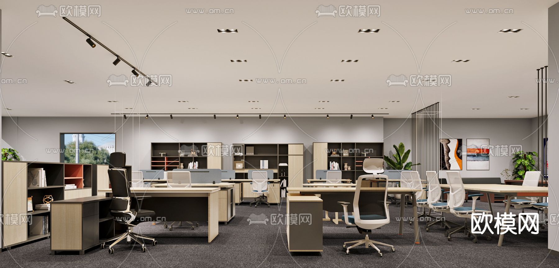 现代开放式办公区3d模型下载_ID12042737_3dmax免费模型-欧模网