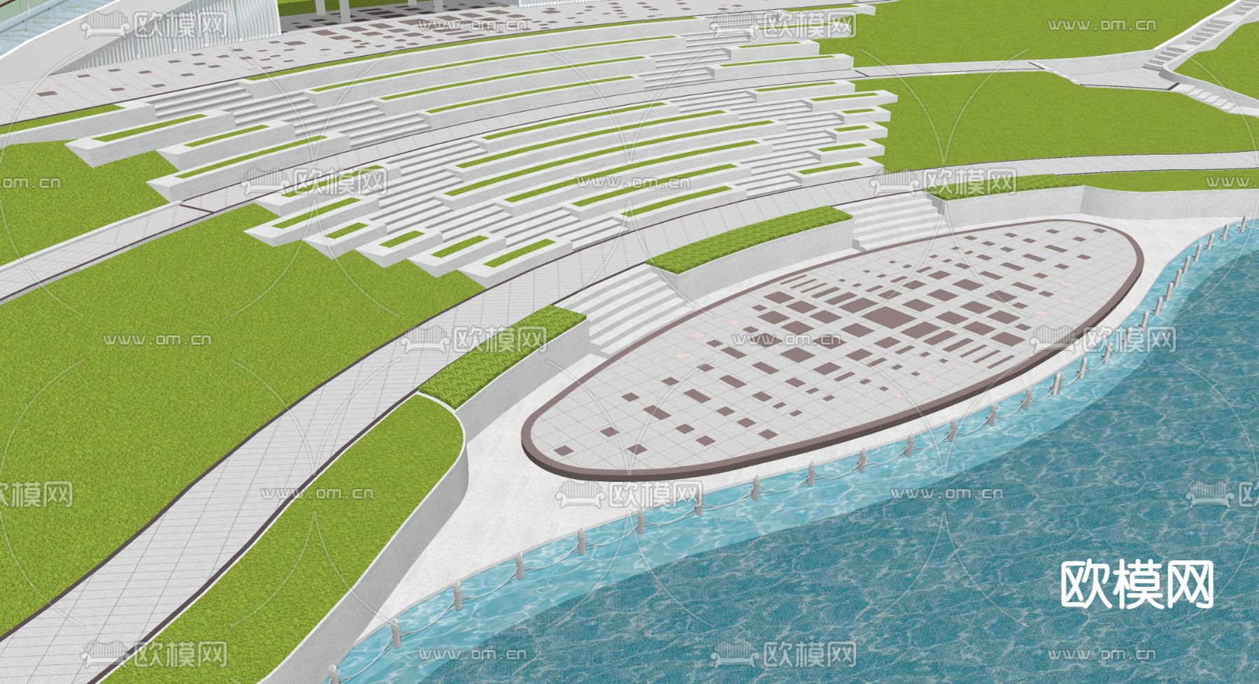 现代滨水景观su模型下载（渲染图3）