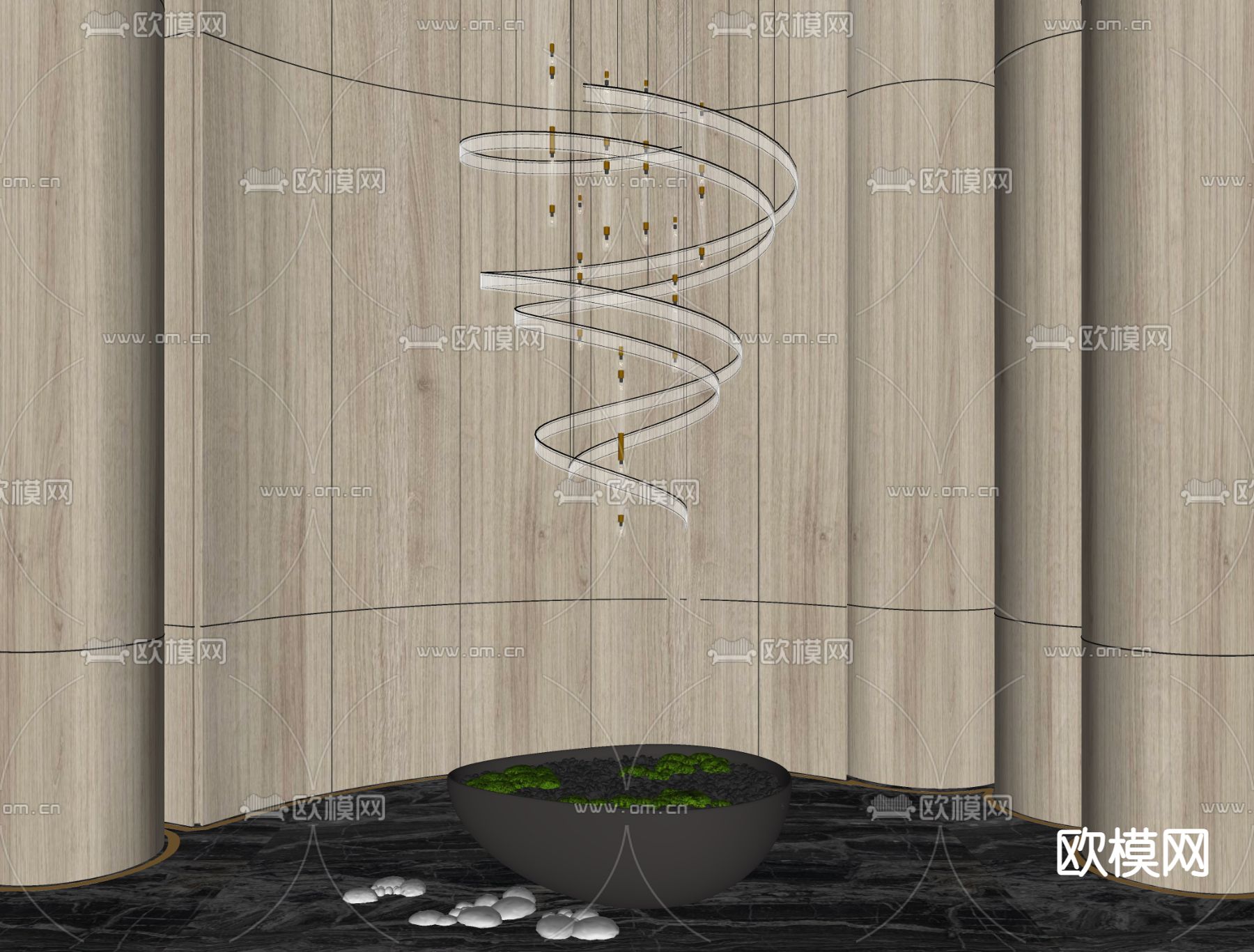 现代轻奢装饰大堂吊灯su模型下载（渲染图2）