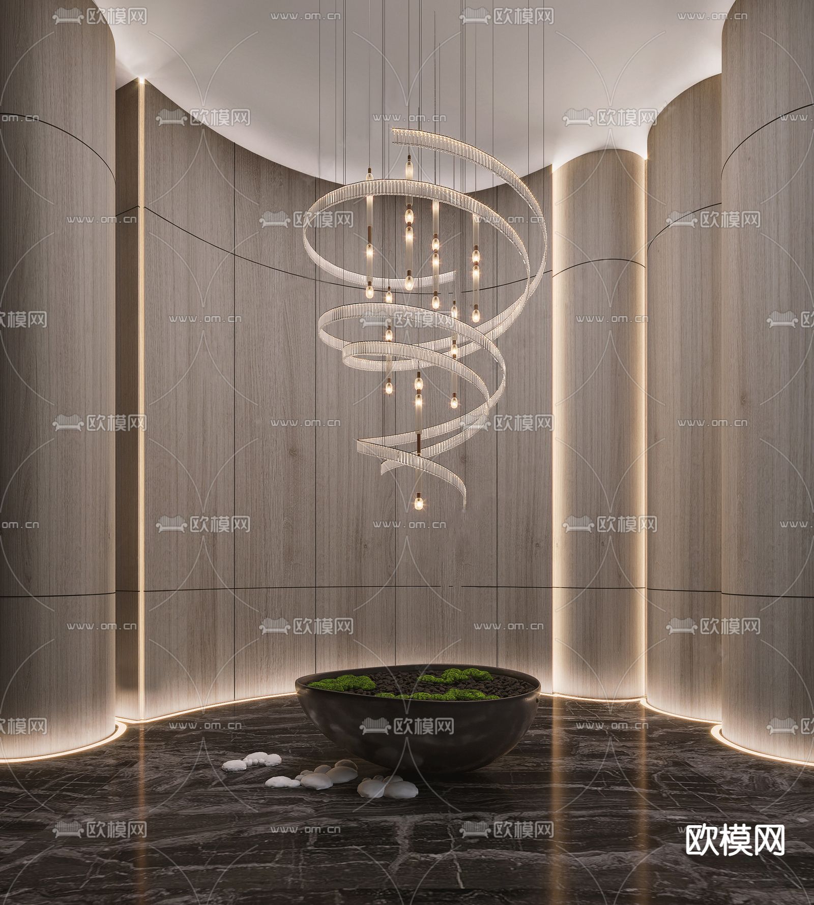 现代轻奢装饰大堂吊灯su模型下载（渲染图1）