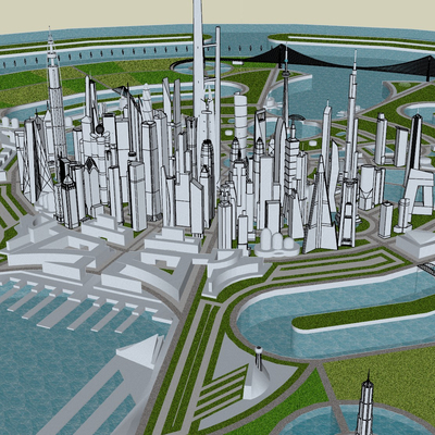 现代未来城市鸟瞰su模型 