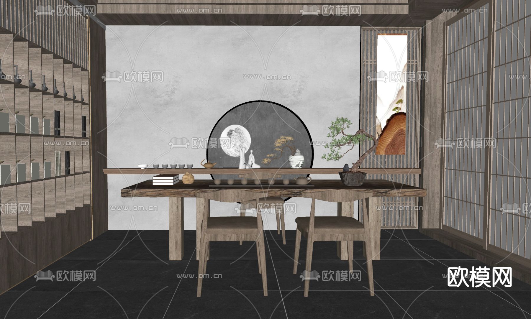 新中式茶室su模型