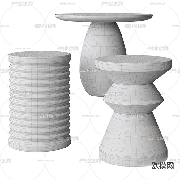 现代轻奢圆形边几组合3d模型下载(渲染图1)