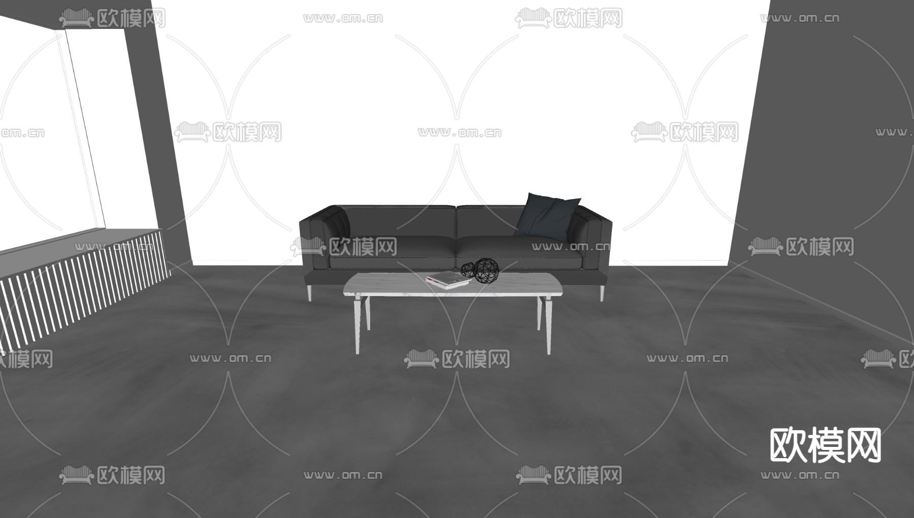 Poliform 现代皮革双人沙发su模型下载（渲染图2）
