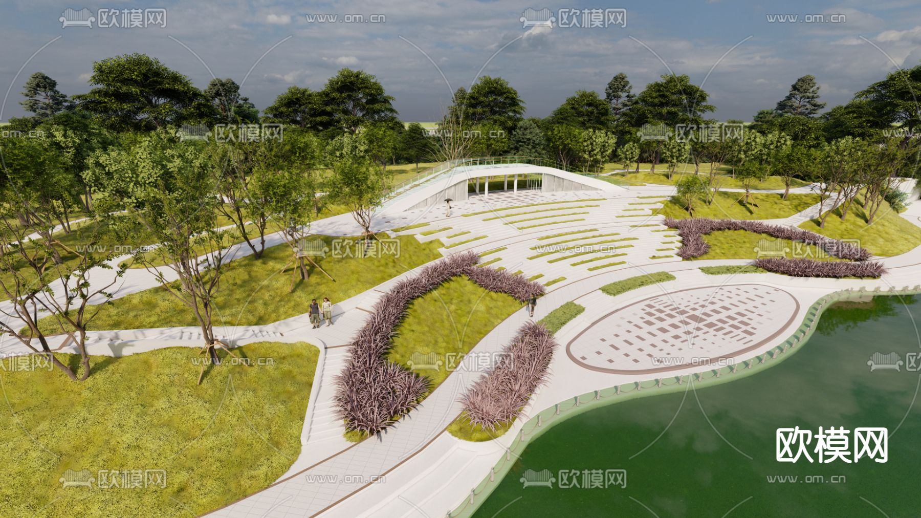 现代滨水景观su模型下载（渲染图2）