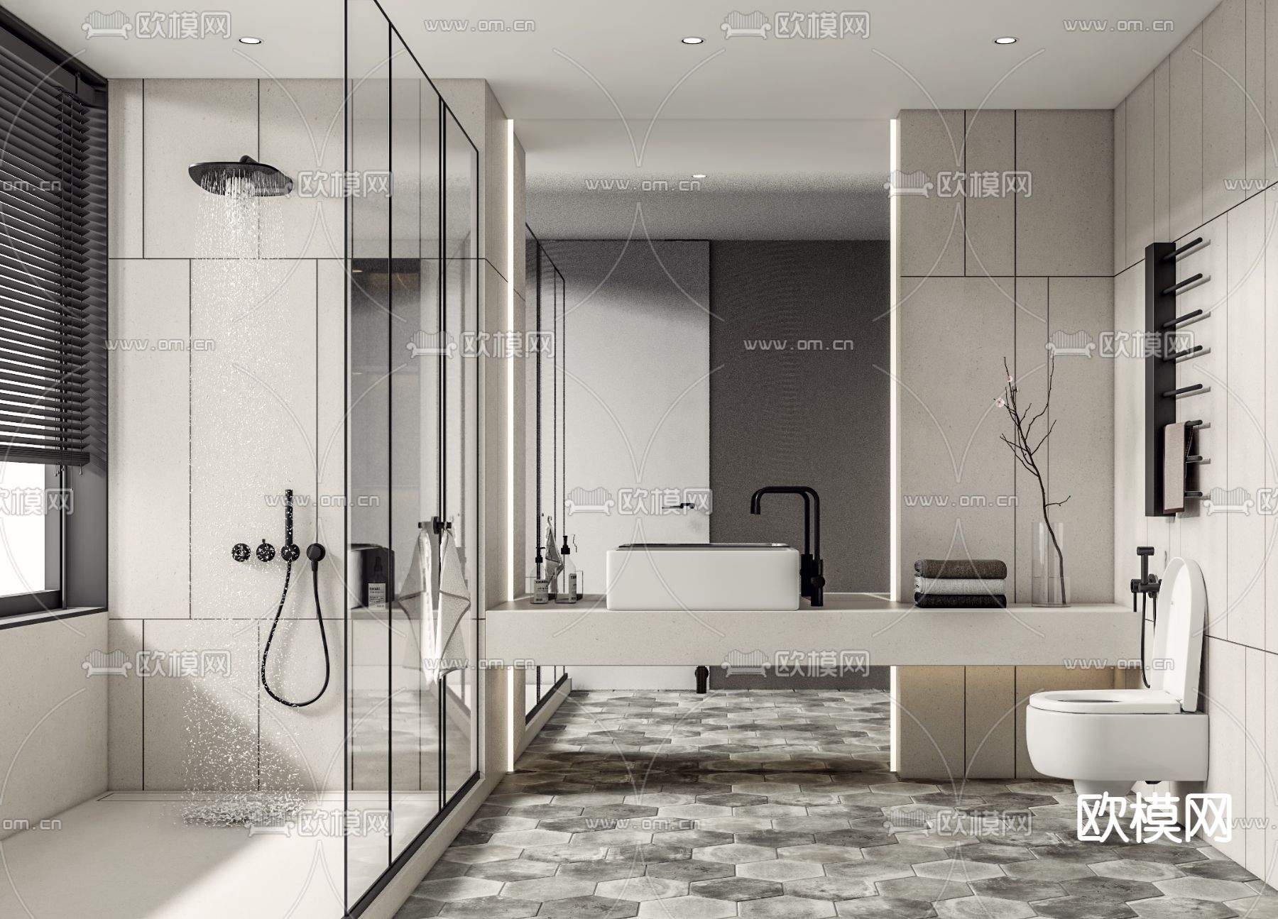 现代浴室卫生间su模型下载（渲染图1）