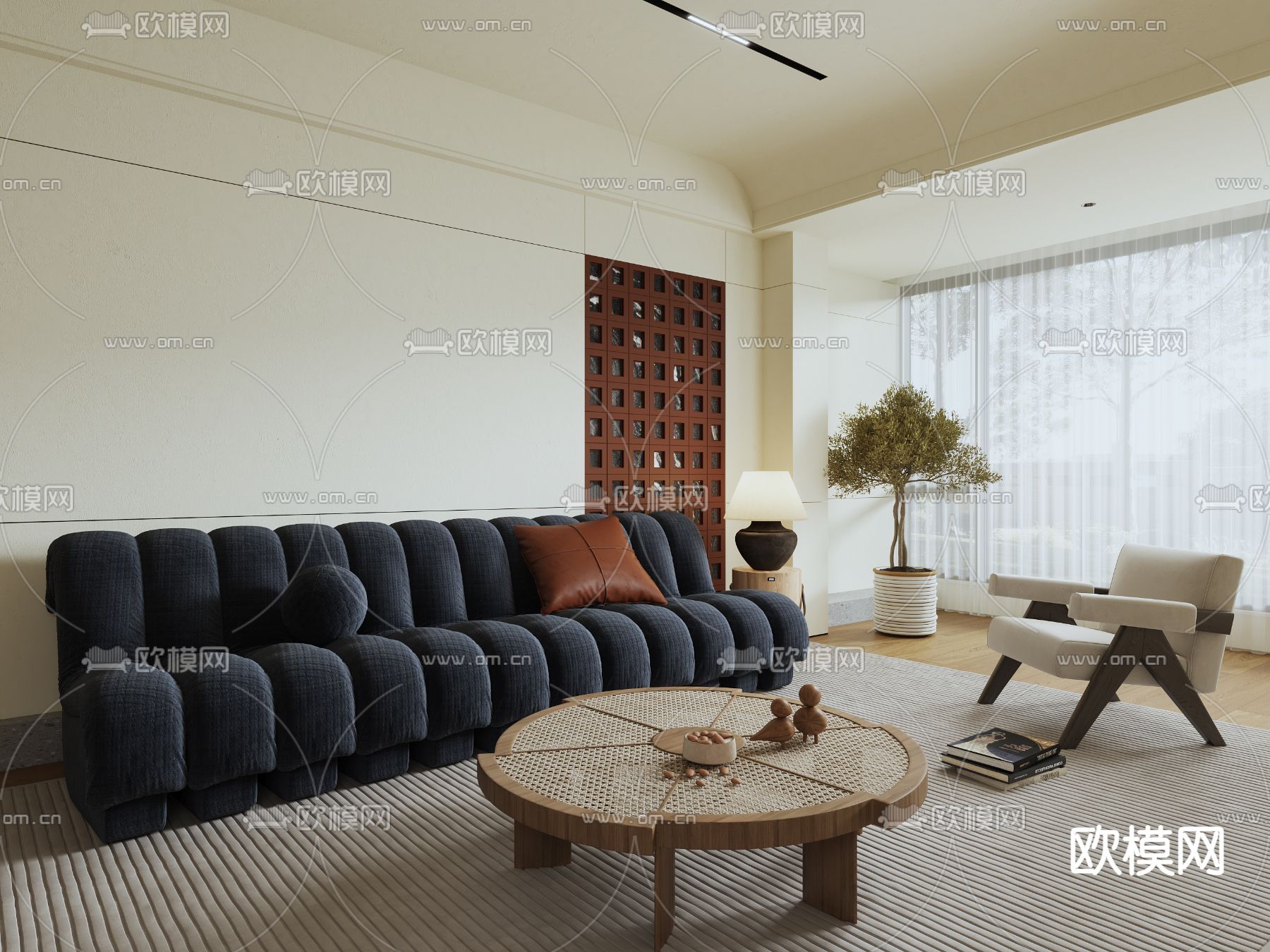侘寂风布艺沙发组合su模型下载_ID12042891_sketchup模型下载-欧模网