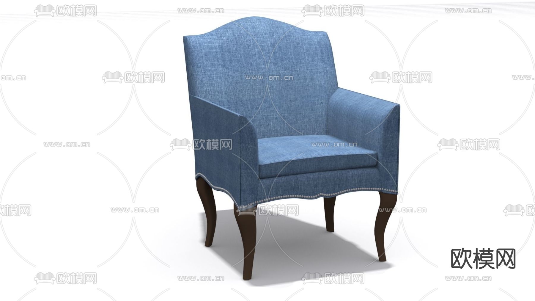 简欧实木布艺铆钉休闲椅免费3d模型下载
