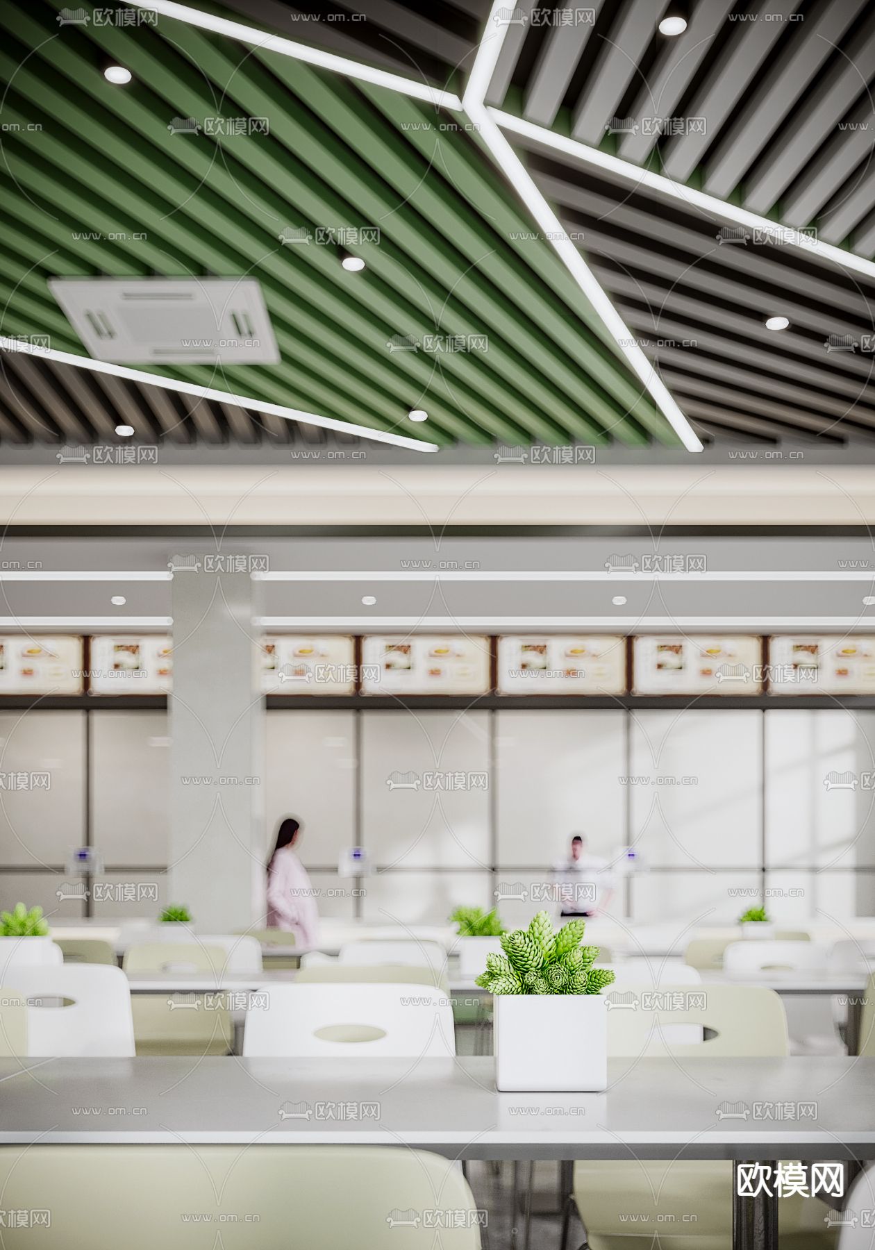 现代企业员工食堂3d模型下载（渲染图2）