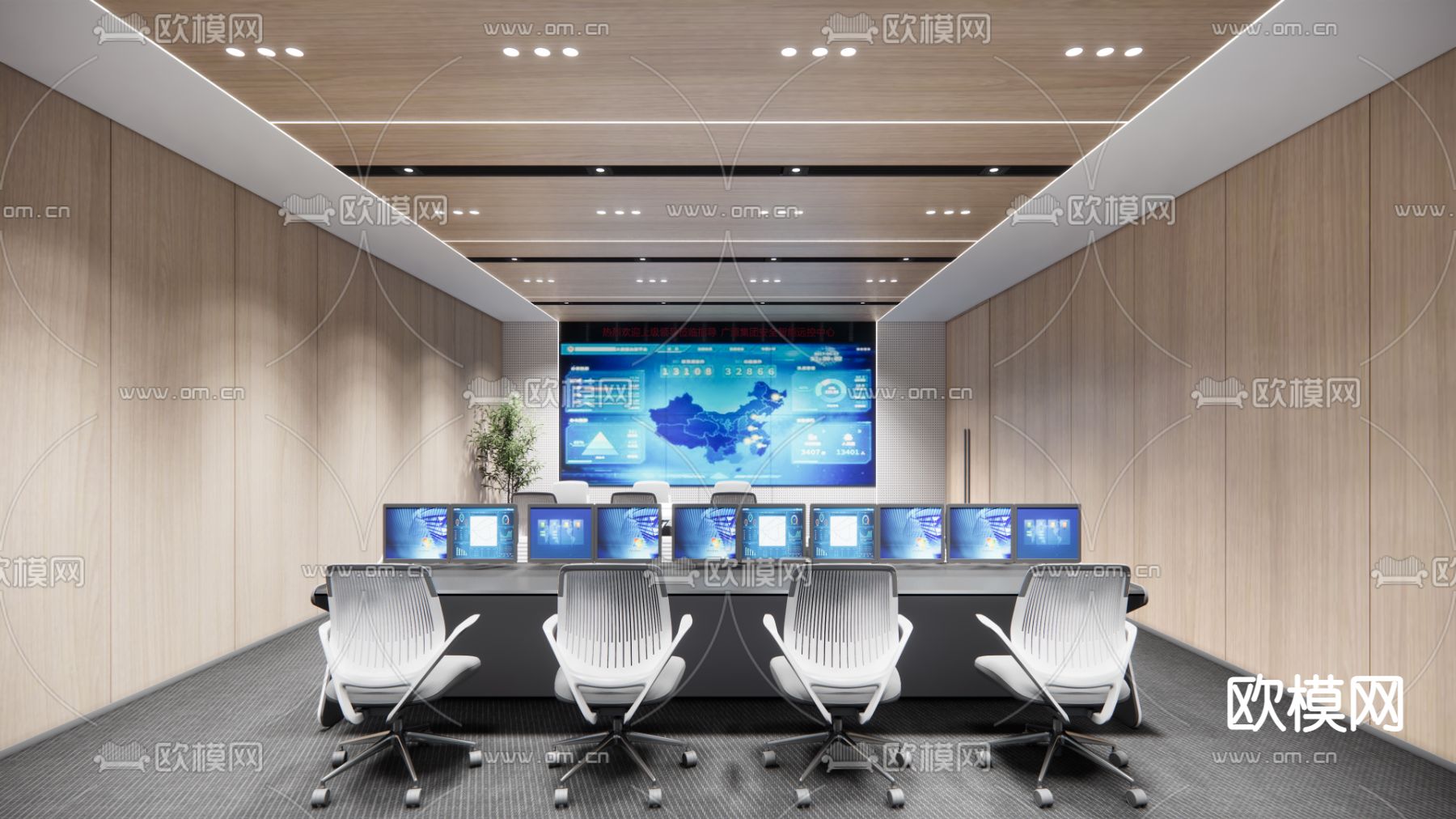 现代指挥控制室监控室su模型下载（渲染图1）