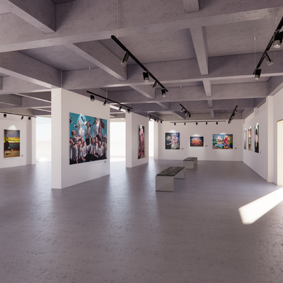  现代画展展厅su模型 