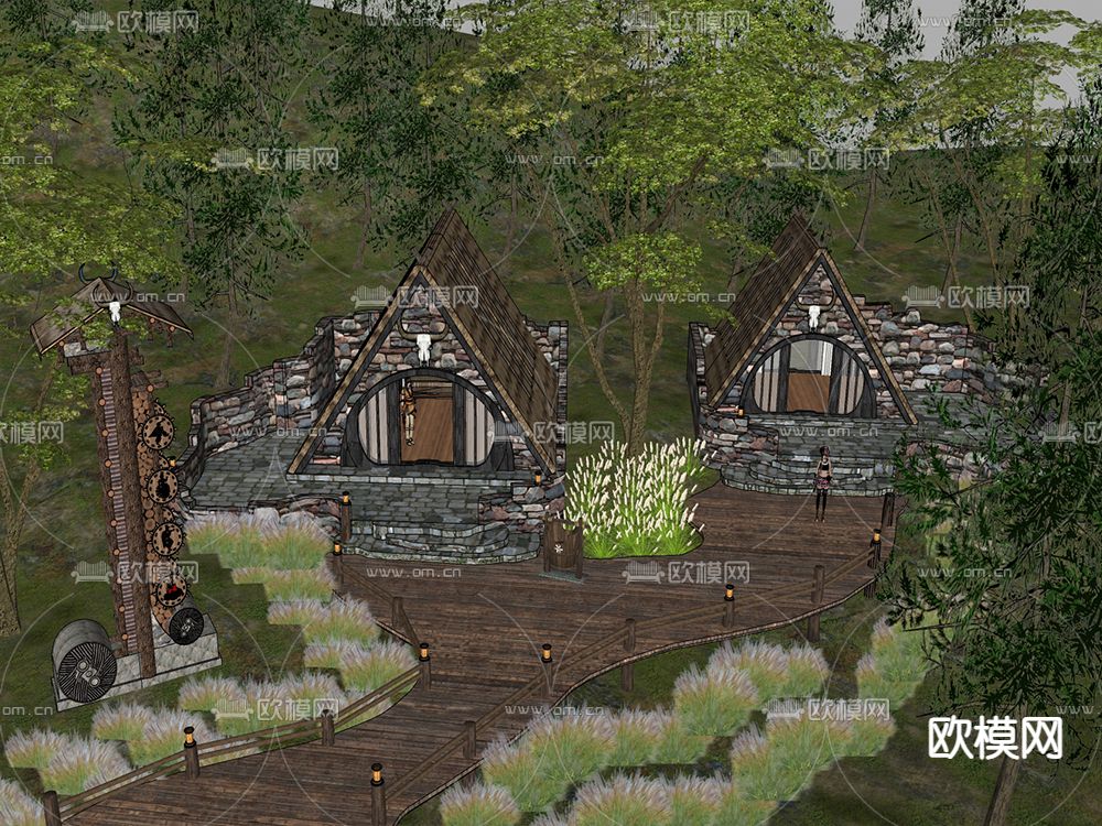 现代乡村山顶民宿su模型下载（渲染图2）