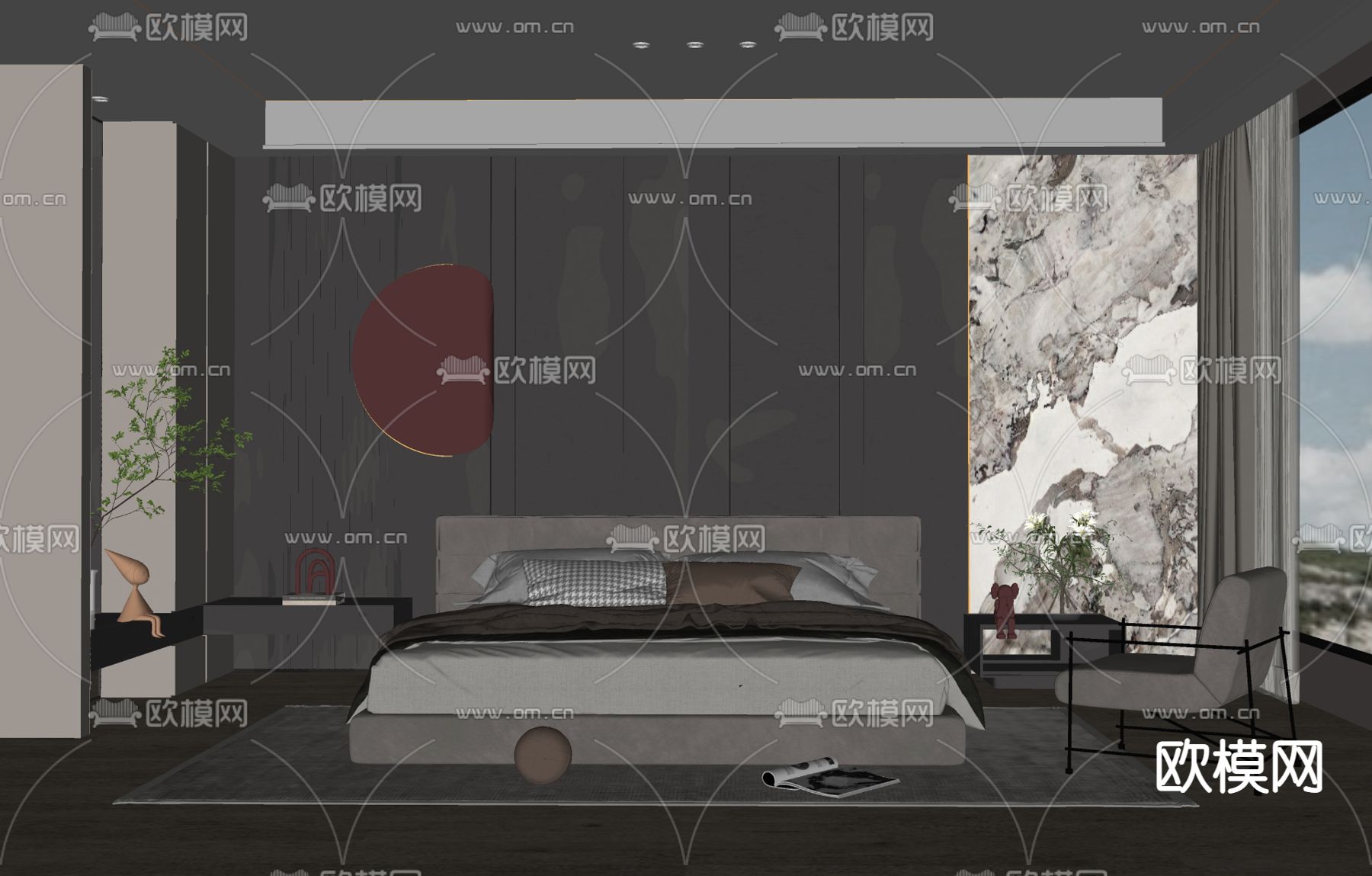 现代卧室主人房su模型