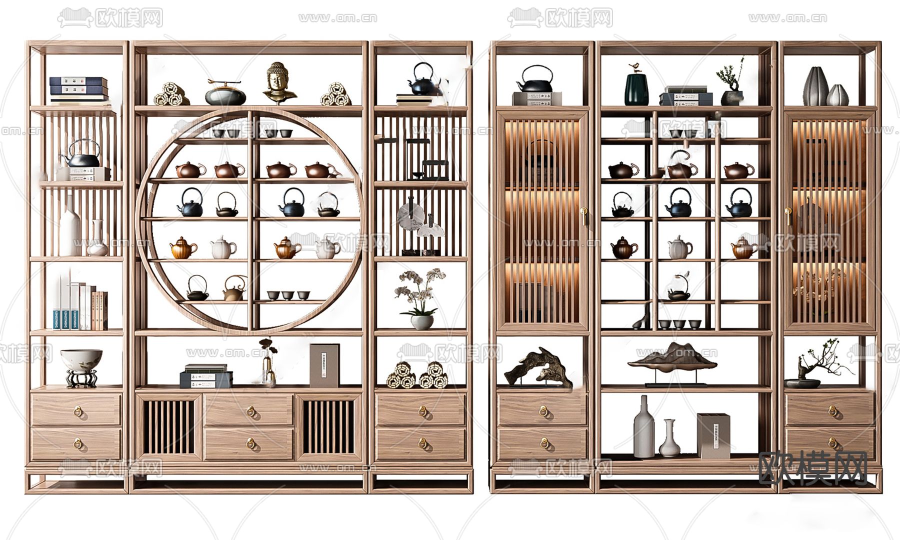新中式博古架装饰柜su模型下载（渲染图1）