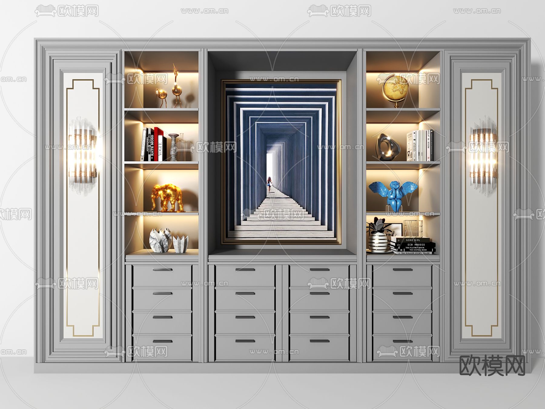 美式轻奢书柜3d模型下载